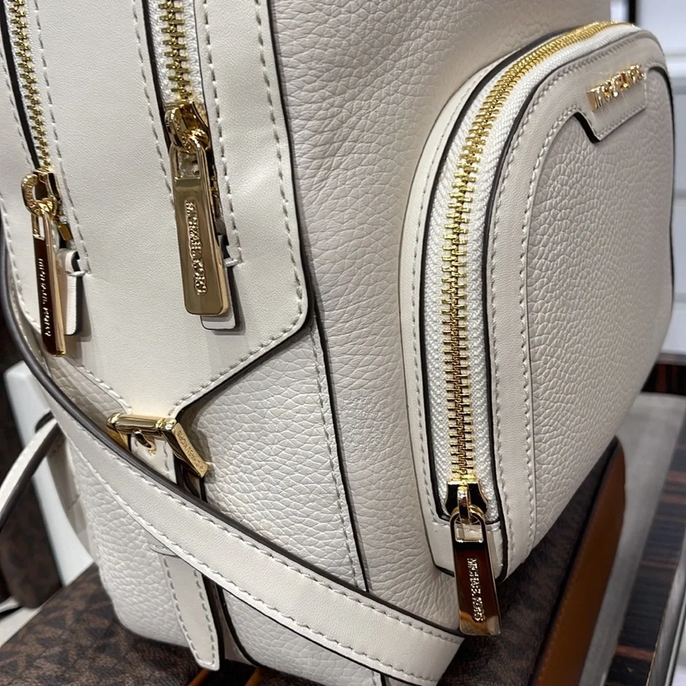 Michael Kors Jaycee Medium Pebbled Leather Backpack Light Cream
